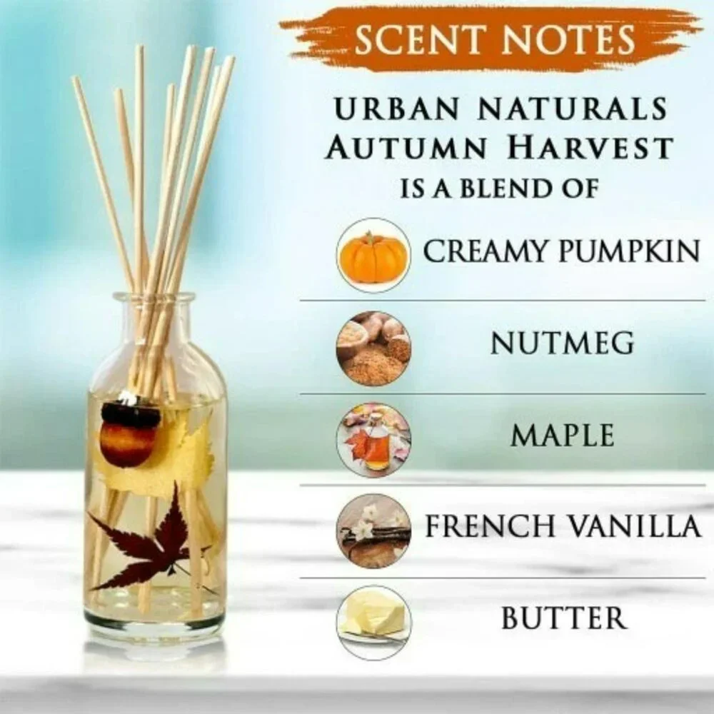 Urban Naturals Reed Diffuser Autumn Harvest Pumpkin Maple Nutmeg Vanilla New NIP